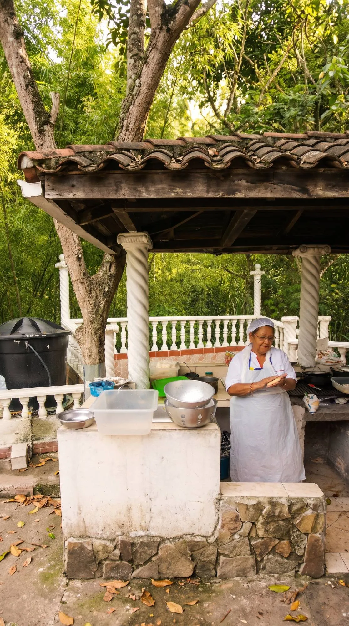 Cocinera preparando arepas en la cocina de la sede